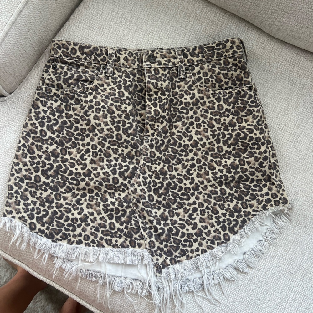 We The Free Leopard Print Mini Skirt with Frayed Hem